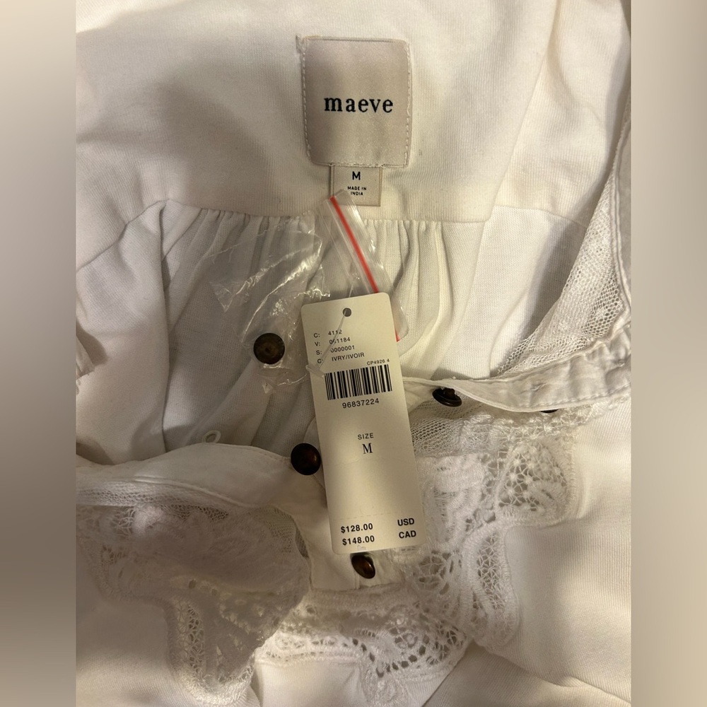 Anthropologie Ivory Maeve Balloon Collared Sleeved Yoke Top - Picture 9 of 10